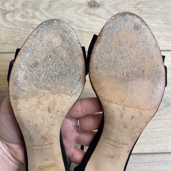 Barneys NY | Camoscio | Black Suede Bow Sandal Heels Classic Coquette Soft Girl - Picture 14 of 16